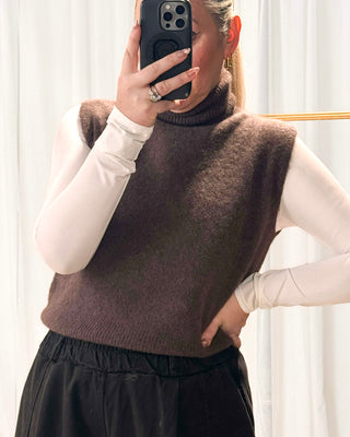 Mila Alpaca Polo Neck Vest 'Brown'