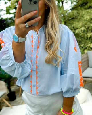 Sadhbh Check Blouse 'Blue and Orange'