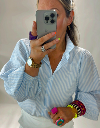 Fabi Striped Diamante Shirt 'White & Blue'