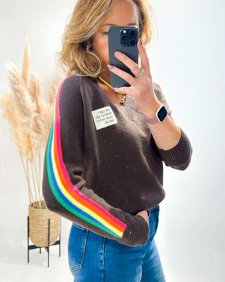 Georgia Rainbow Sleeves V-Neck Jumper 'Brown'