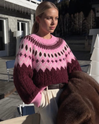 Romy Alpaca Knit Jumper 'Burgundy/Pink/Cream'