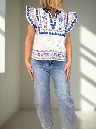 Jolie Embroidered Top ‘White/Multicoloured’