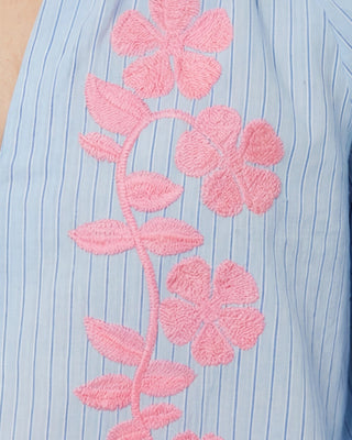 Peony Embroidered Shirt 'Baby Blue & Pink'