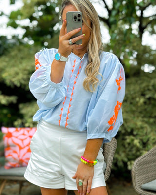 Sadhbh Check Blouse 'Blue and Orange'