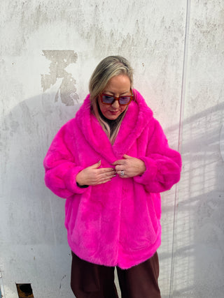 Paloma Hooded Fur Coat 'Hot Pink'