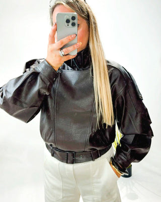 Foxy Faux Leather Biker Jacket 'Choco Brown'