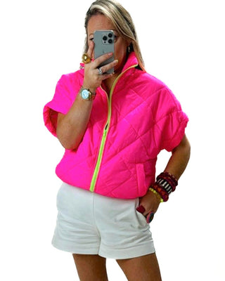 Carina Short Sleeved Quilted Bomber 'Neon pink'