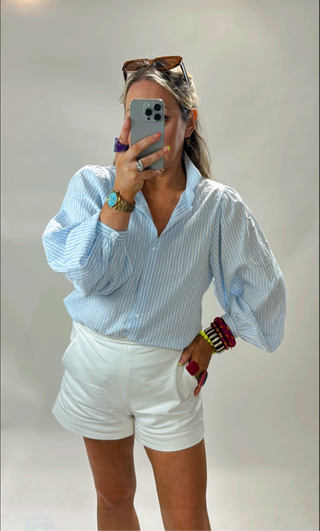 Fabi Striped Diamante Shirt 'White & Blue'