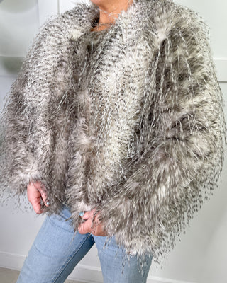 Faux Fur Flecked Jacket ‘Grey Cream’