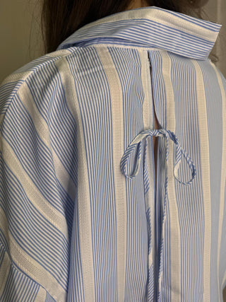 Sarandon bow tie shirt  ‘Blue pinstripe’