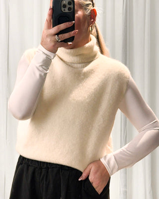 Mila Alpaca Polo Neck Vest 'Cream'