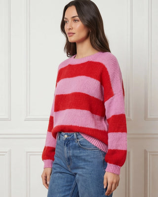 Marge Wool Striped Jumper 'Pink & Red' kid mohair
