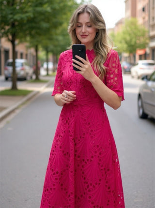 Yana Embroidered Dress 'Hot Pink'