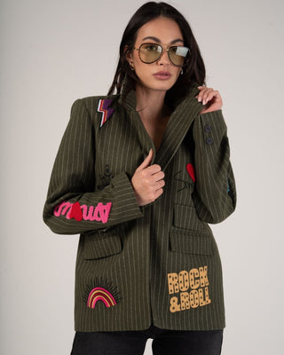 Olga Striped Blazer 'Dark Olive'