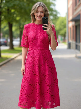 Yana Embroidered Dress 'Hot Pink'