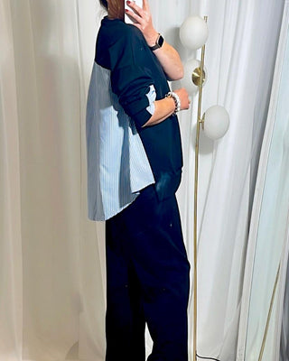 Tessa Sweater Two Piece black with blue/white Stripe