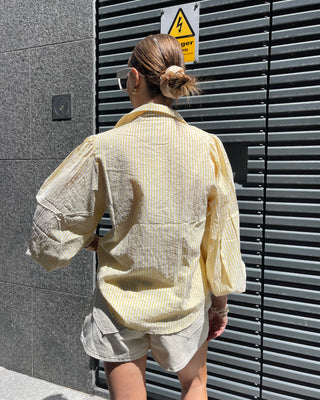 Fabi Striped Diamante Shirt 'White & Yellow'