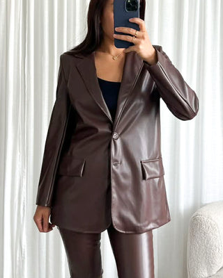 Louise Pleather Blazer 'Brown'