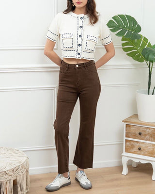 Nancy Cropped Flare Jeans 'Brown'