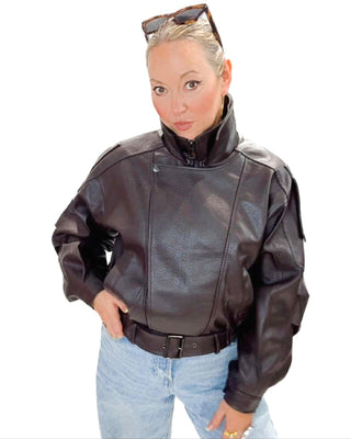 Foxy Faux Leather Biker Jacket 'Choco Brown'