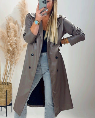 Gaia Faux Leather Trench Coat 'Mocha'