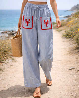 Marella Cotton Striped Trousers 'Blue/White/Red'