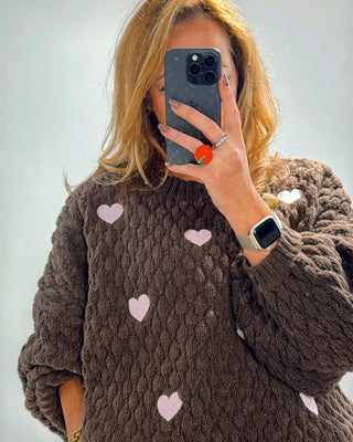 Lola Chunky Heart Knit 'Brown'