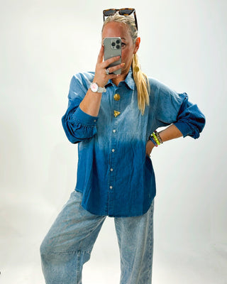 Eleanor Gold Buttons Shirt 'Denim'