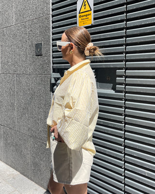 Fabi Striped Diamante Shirt 'White & Yellow'