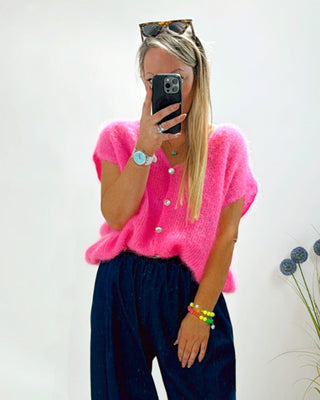 Demi Kid Mohair Sleeveless Cardigan 'Neon Pink'