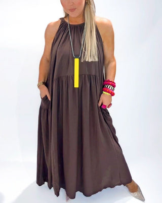 Summer Maxi Dress 'Choco Brown' With Pockets
