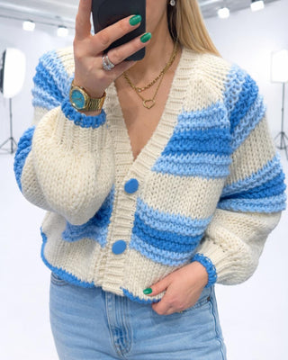 Mallory Hand Knitted Premium Knit Cardigan 'Blues & Cream'