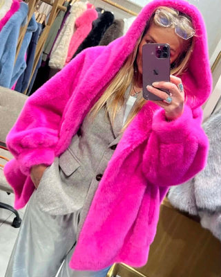 Paloma Hooded Fur Coat 'Hot Pink'