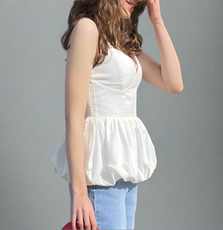 Puff Ball Cami Top ‘White’