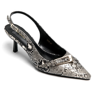 White Snake Print Kitten Heel