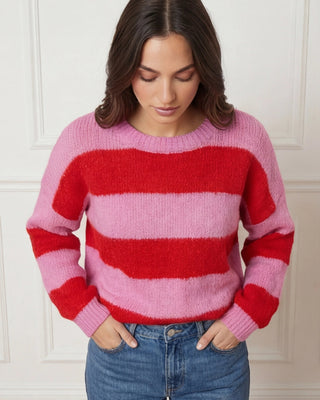 Marge Wool Striped Jumper 'Pink & Red' kid mohair
