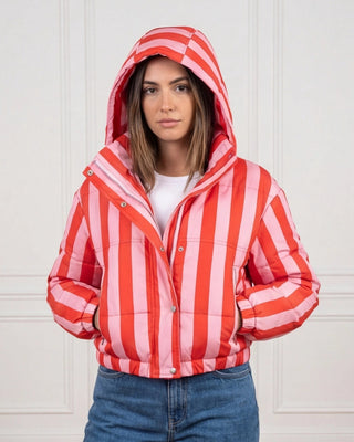 Indie Striped Bomber Jacket 'Pink & Red'