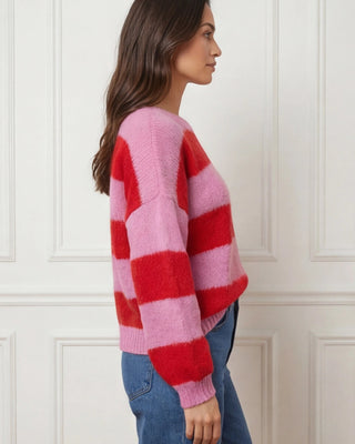 Marge Wool Striped Jumper 'Pink & Red' kid mohair
