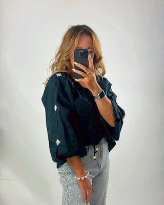 Allegra Embellished Sleeves Top 'Black'