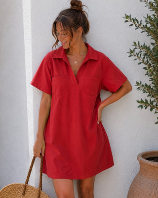 Fiorella Cotton Dress 'Tomato Red' (No Buttons)