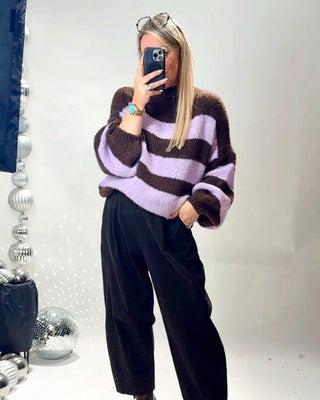 Carol Striped Knit Jumper 'Pink & Brown'