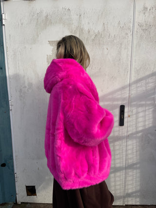 Paloma Hooded Fur Coat 'Hot Pink'