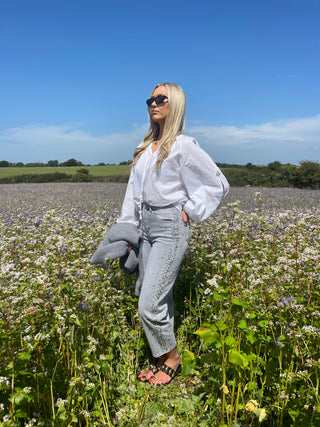 Allegra Embellished Sleeves Top 'White'