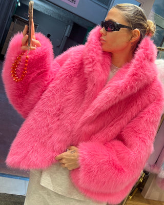 Penelope Hooded Fur Coat 'Pink'
