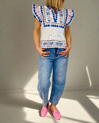 Jolie Embroidered Top ‘White/Multicoloured’