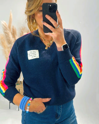 Georgia Rainbow Sleeves V-Neck Jumper 'Navy'