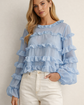 Willow Frill Blouse 'Baby Blue'
