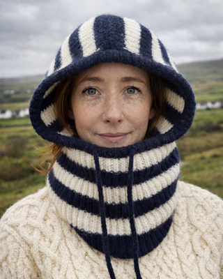 Hooded Stripe Knit Accessory 'Navy & Cream'