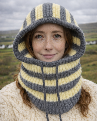 Hooded Stripe Knit Accessory 'Lemon & Grey'