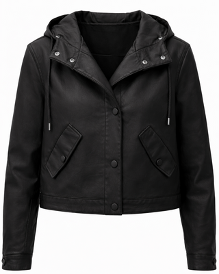 Roni Faux Leather Hooded Jacket 'Black''